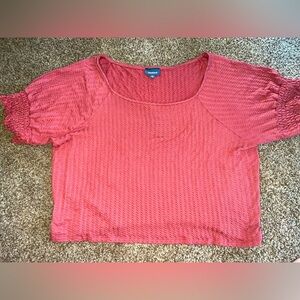 Women ModCloth 4x short sleeve stretch top with a puff shirt sleeve pink mauve